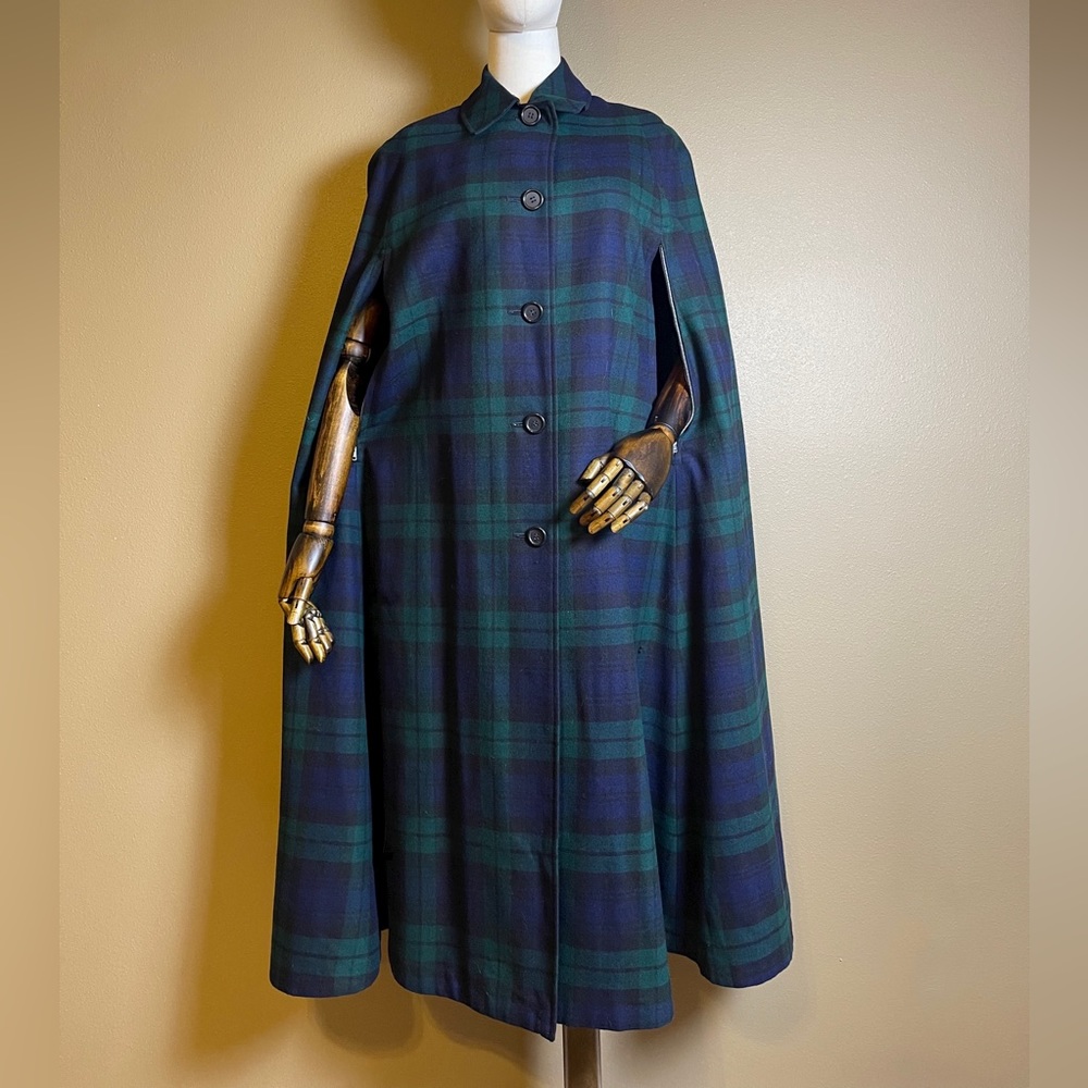 Vintage 1960s Burberry Reversible Cape Navy Tartan